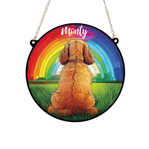 Cockapoo Rainbow Bridge Personalised Stained Glass Effect Suncatcher